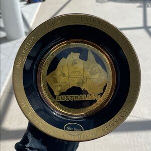 Vintage Australia Map Plate – Black Ceramic with 24K Gold Detailing